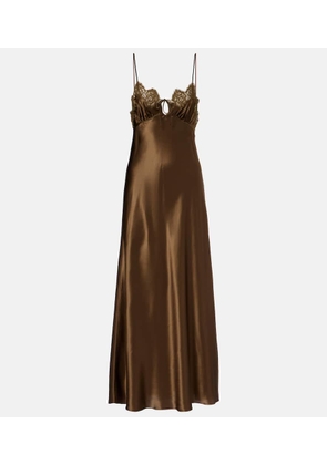 Saint Laurent Lace-trimmed silk satin slip dress