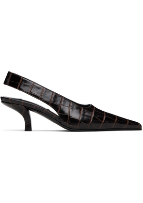 TOTEME Brown Classic Croco-Embossed Slingback Heels