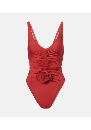 Magda Butrym Floral-applique ruched swimsuit