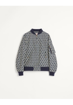 Valentino Nylon Bomber Jacket With Toute La V Print Man NAVY/CREAM 44