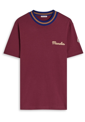 Moncler Logo-embroidered Cotton T-shirt - Burgundy - M