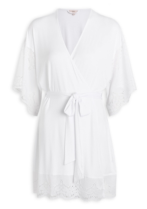 Eberjey Beatrix Lace-embellished Jersey Robe - White - L (UK14 / L)