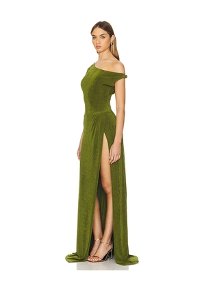 Khanums Slinky Off The Shoulder Maxi Dress in Green. Size S. Also in XS, XXS.