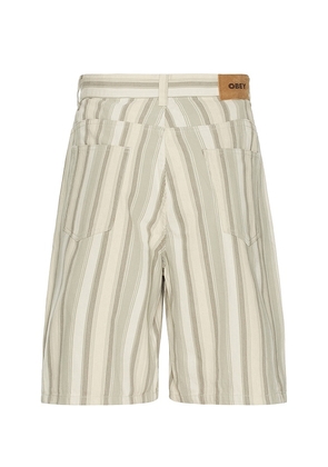 Obey Baja Stripe Baggy Denim Shorts in Beige. Size 32. Also in 33, 34, 36.