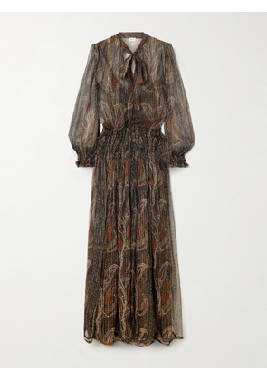 SAINT LAURENT - Smocked Metallic Paisley-print Silk-blend Chiffon Maxi Dress - Multi - FR 36,FR 38