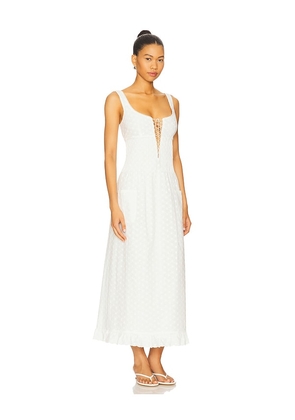 Mirror Palais Pin Tuck Eyelet Dress in White. Size L. Also in M, S.