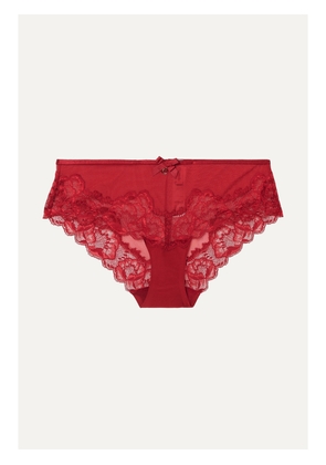 CHANTELLE - Orangerie Lace-trimmed Tulle And Stretch-jersey Briefs - Burgundy - medium