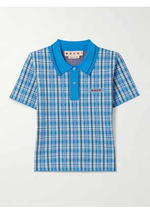Marni - Checked Jacquard-knit Polo Top - Blue - IT36,IT38,IT40,IT42,IT44,IT46,IT48