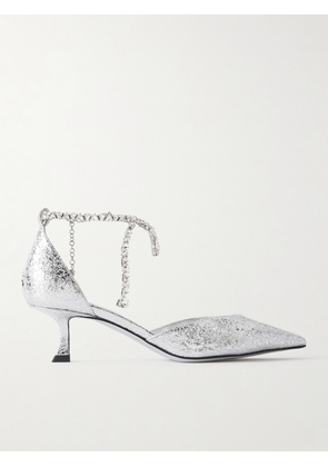 Jimmy Choo - Stevie 50 Crystal-embellished Metallic Crinkled-leather Pumps - Silver - IT36,IT36.5,IT37,IT37.5,IT38,IT38.5,IT39,IT39.5,IT40,IT40.5,IT41,IT41.5,IT42