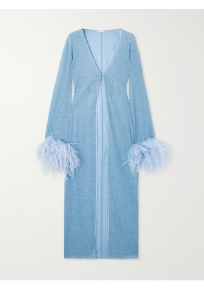 Oséree - Lumière Feather-trimmed Metallic Stretch Coverup - Blue - small,medium,large,x large