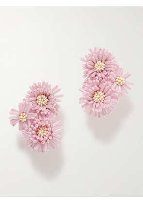 Oscar de la Renta - Beaded Gold-tone Clip Earrings - Pink - One size