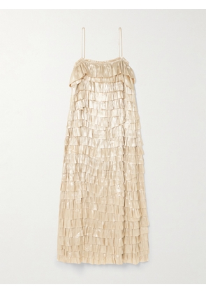 Ulla Johnson - Samara Tiered Metallic Recycled Plissé-satin Midi Dress - Gold - US2,US4,US6,US8,US10,US12