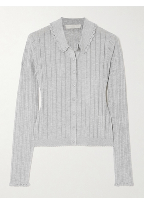 Ulla Johnson - Lottie Crochet-trimmed Pointelle-knit Cardigan - Gray - x small,small,medium,large,x large