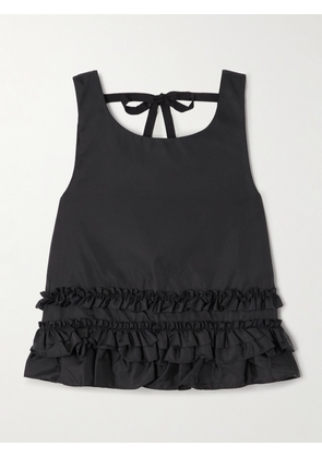GANNI - Grosgrain-trimmed Ruffled Recycled Satin-twill Top - Black - EU 32,EU 34,EU 36,EU 38,EU 40,EU 42