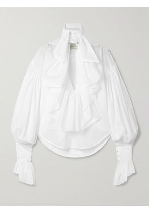Salon 1884 - Giacomo Tie-neck Ruffled Cotton-voile Blouse - White - FR 34,FR 36,FR 38,FR 40,FR 42,FR 44