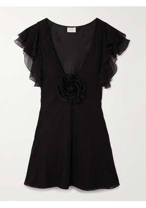 SAINT LAURENT - Appliquéd Broderie Anglaise Cotton-blend Voile Mini Dress - Black - FR 34,FR 36,FR 38