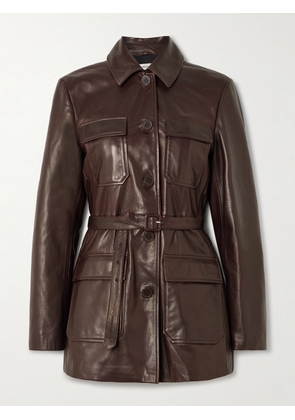 Nour Hammour - Ramona Belted Paneled Leather Jacket - Burgundy - FR 34,FR 36,FR 38,FR 40,FR 42,FR 44