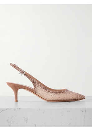 Gianvito Rossi - Regina 55 Suede-trimmed Crystal-embellished Organza Slingback Pumps - Pink - IT36,IT36.5,IT37,IT37.5,IT38,IT38.5,IT39,IT39.5,IT40,IT40.5,IT41,IT41.5,IT42
