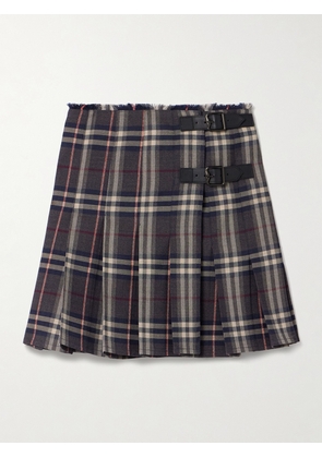 Burberry - Leather-trimmed Pleated Checked Wool Mini Skirt - Multi - UK 4,UK 6,UK 8,UK 10,UK 12,UK 14,UK 16,UK 18