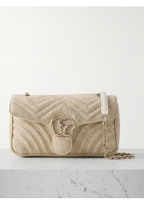 Gucci - Gg Marmont 2.0 Embellished Leather-trimmed Matelassé Twill-jacquard Shoulder Bag - Cream - One size