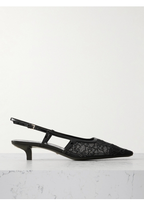 Gucci - Demi Patent Leather-trimmed Crystal-embellished Mesh Slingback Pumps - Black - IT36,IT36.5,IT37,IT37.5,IT38,IT38.5,IT39,IT39.5,IT40,IT41,IT41.5,IT42