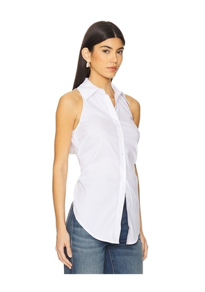 SIMONMILLER Loch Sleeveless Poplin Button Up in White. Size L. Also in M, S, XL, XS.