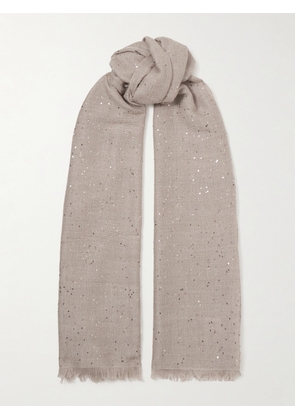 Brunello Cucinelli - Sequined Cashmere And Silk-blend Scarf - Brown - One size