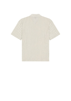 WAO Relaxed Stripe Short Sleeve Shirt in Cream. Size M. Also in L, XL/1X.