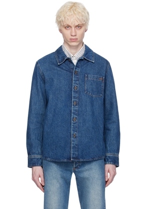 A. P.C. Blue Vittorio Brodée Poitrine Denim Shirt