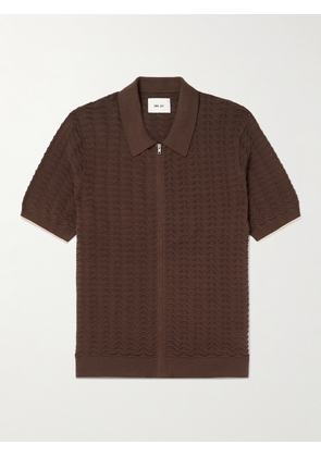 NN07 - Gustav 6636 Textured-Knit Organic Cotton Zip-Up Polo Shirt - Men - Brown - S