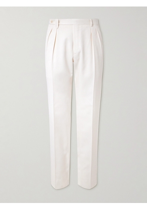 Brioni - Tapered Pleated Silk-Twill Trousers - Men - Neutrals - IT 46