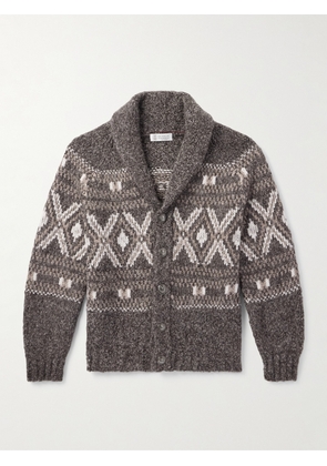 Brunello Cucinelli - Shawl-Collar Fair Isle Alpaca-Blend Cardigan - Men - Gray - IT 46