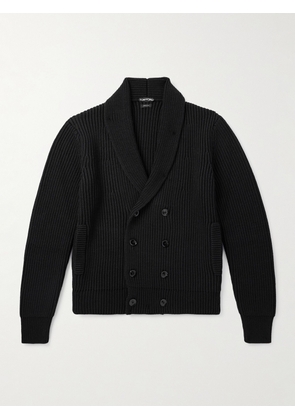 TOM FORD - Shawl-Collar Double-Breasted Ribbed Wool and Silk-Blend Cardigan - Men - Black - IT 46