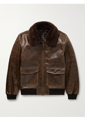 Golden Bear - The Carter Shearling-Trimmed Leather Bomber Jacket - Men - Brown - S