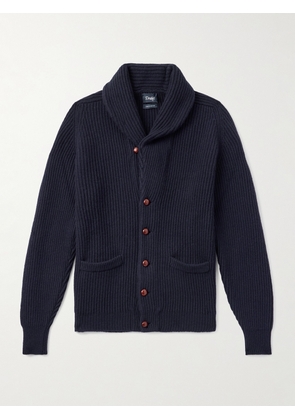 Drake's - Shawl-Collar Ribbed Wool Cardigan - Men - Blue - S