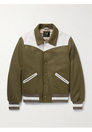 Golden Bear - Padded Leather-Trimmed Wool-Blend Felt Varsity Jacket - Men - Green - S