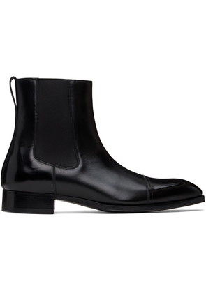 TOM FORD Black Burnished Leather Edgar Chelsea Boots