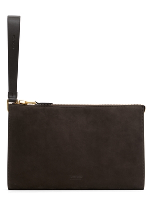 TOM FORD Brown Nubuck Flat Pouch