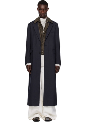 Dries Van Noten Navy Wool Coat