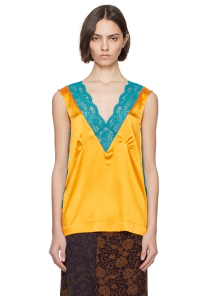 Dries Van Noten Orange & Blue Silk Lace Tank Top