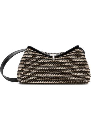 TOTEME Black & Beige T-Lock Woven-Leather Clutch