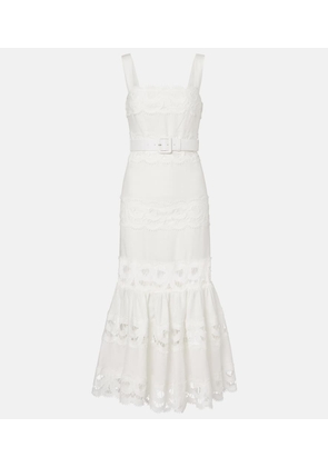 Self-Portrait Lace-trimmed linen and cotton midi dress