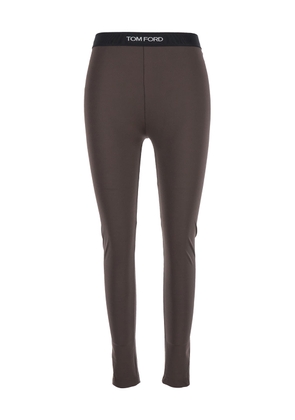 Tom Ford signature Brown Leggings With Logo Lettering On The Waist In Jersey Stretch Woman