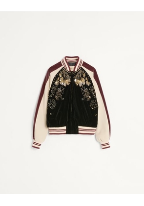 Valentino Cotton Velvet Bomber With Sequin And Bead Embroidery Man BLACK 44