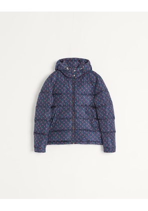 Valentino Nylon Hooded Down Jacket With Cherryfic Print Man BLUE 44