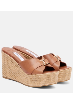 Jimmy Choo Leda 100 leather platform wedge sandals