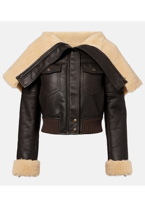 McQueen Cropped shearling-trimmed leather jacket