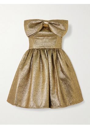 Self-Portrait - Bow-detailed Strapless Metallic Cloqué Mini Dress - Gold - UK 4,UK 6,UK 8,UK 10,UK 12,UK 14,UK 16