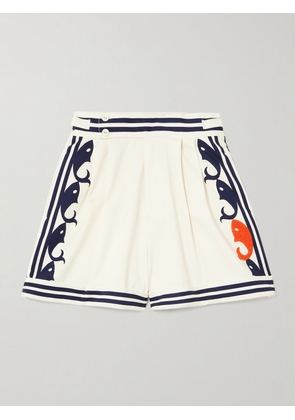 ALÉMAIS - Marine Pleated Striped Embroidered Organic Cotton Shorts - Cream - UK 4,UK 6,UK 8,UK 10,UK 12,UK 14,UK 16