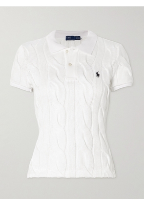 Polo Ralph Lauren - Embroidered Cable-knit Cotton Polo Shirt - White - xx small,x small,small,medium,large,x large